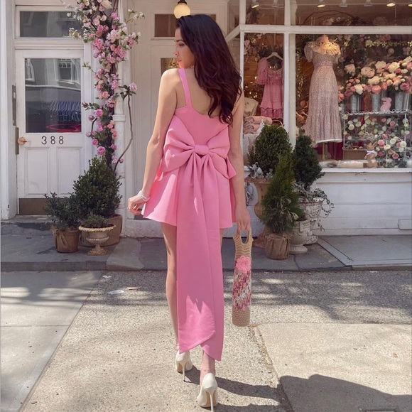 pink bow dress love shack fancy LoveShackFancy Bow Mini Dress | Pink